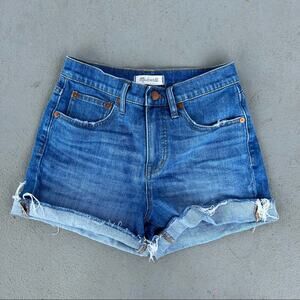 Madewell High Rise Denim Shorts Frayed Hem Size 25